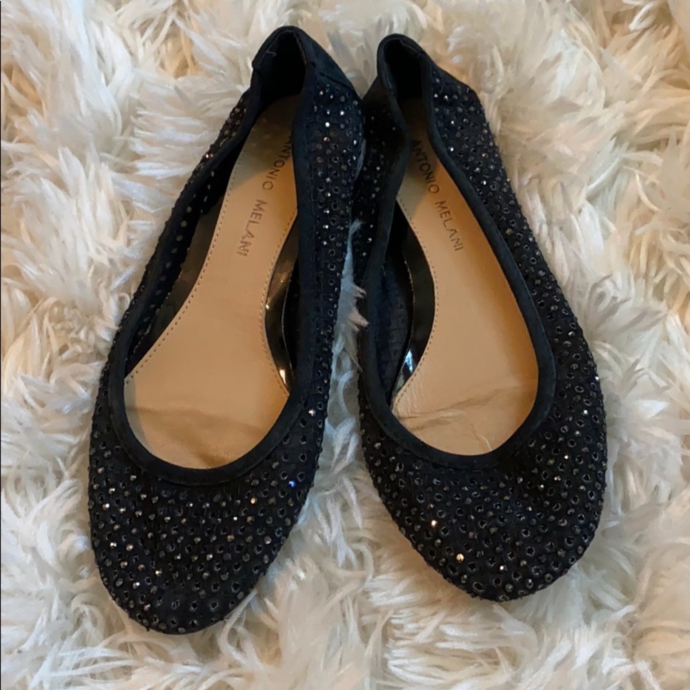 Antonio Melani black bedazzled ballet flats